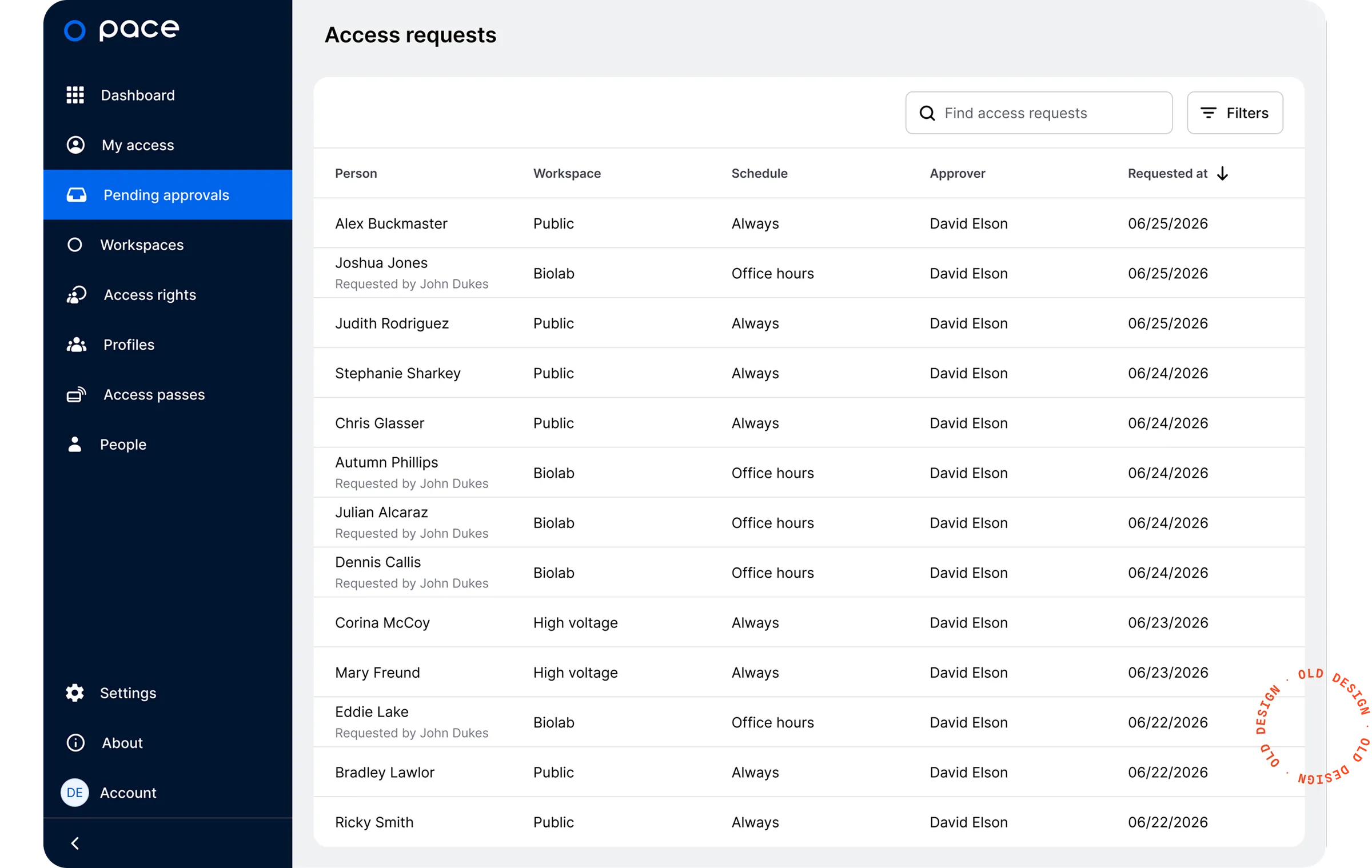 Old access request design before scalable approval logic.