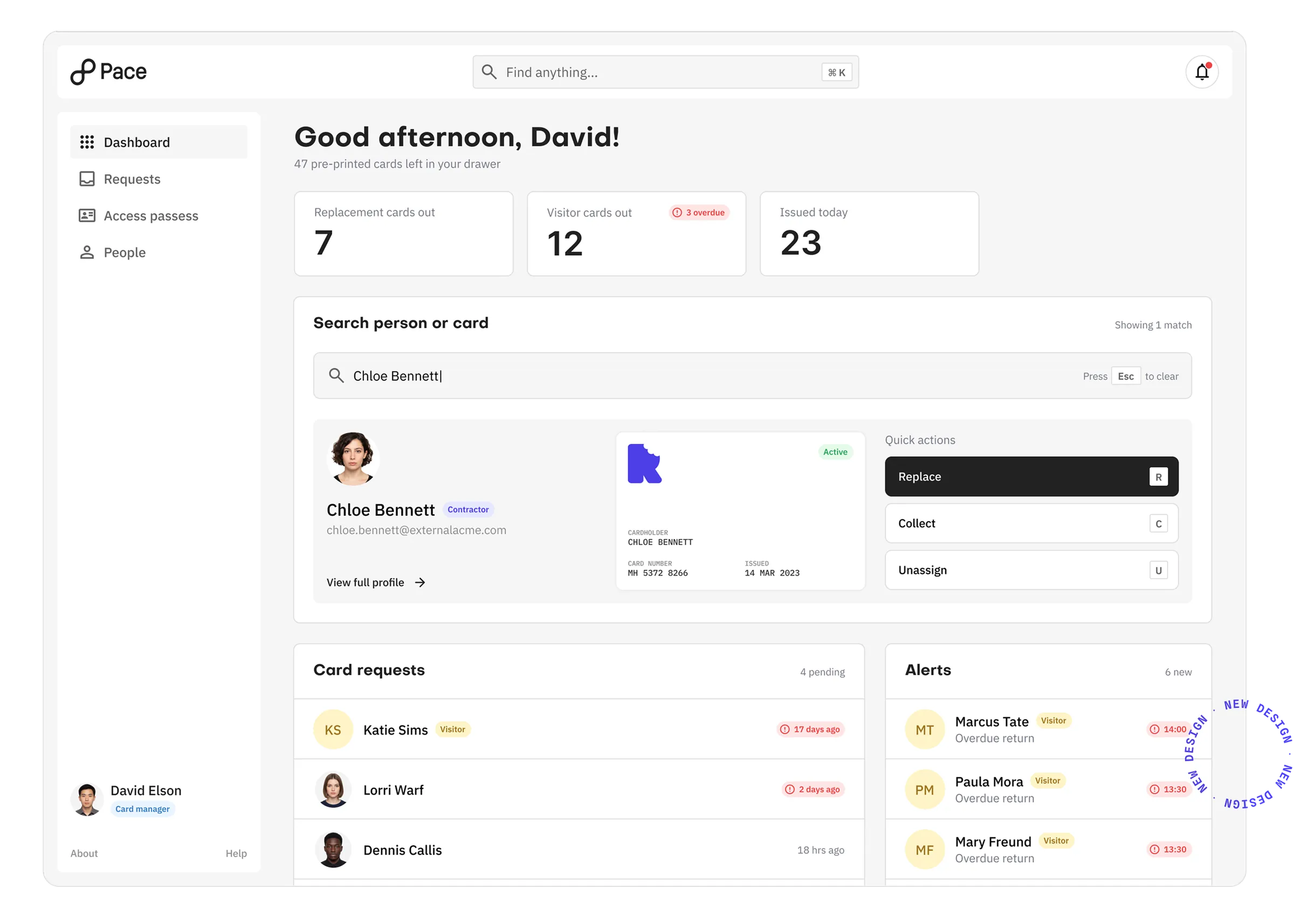 New card manager dashboard designed around the access recovery flow.