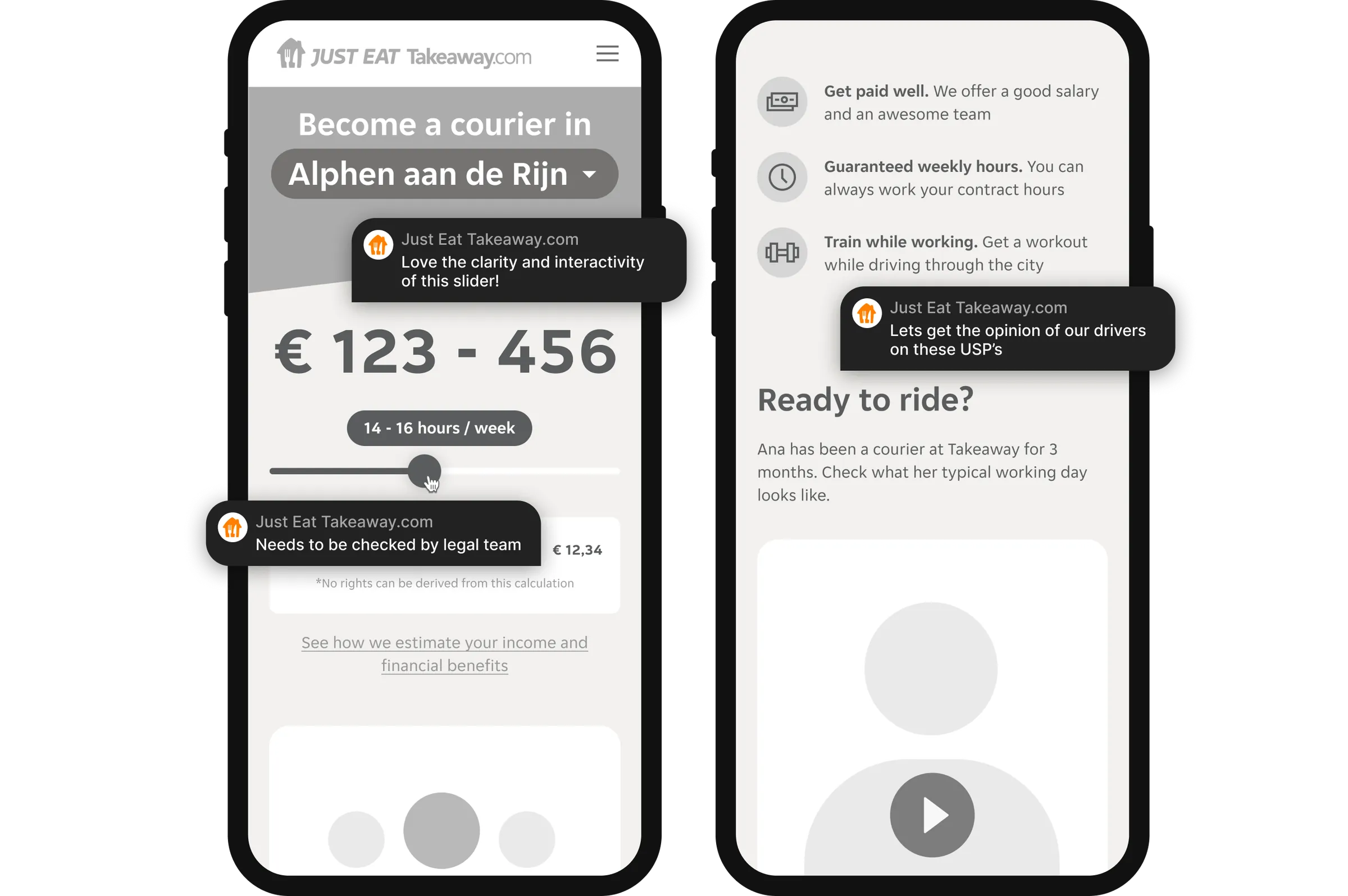 Takeaway mobile-first salary and application flow exploration.