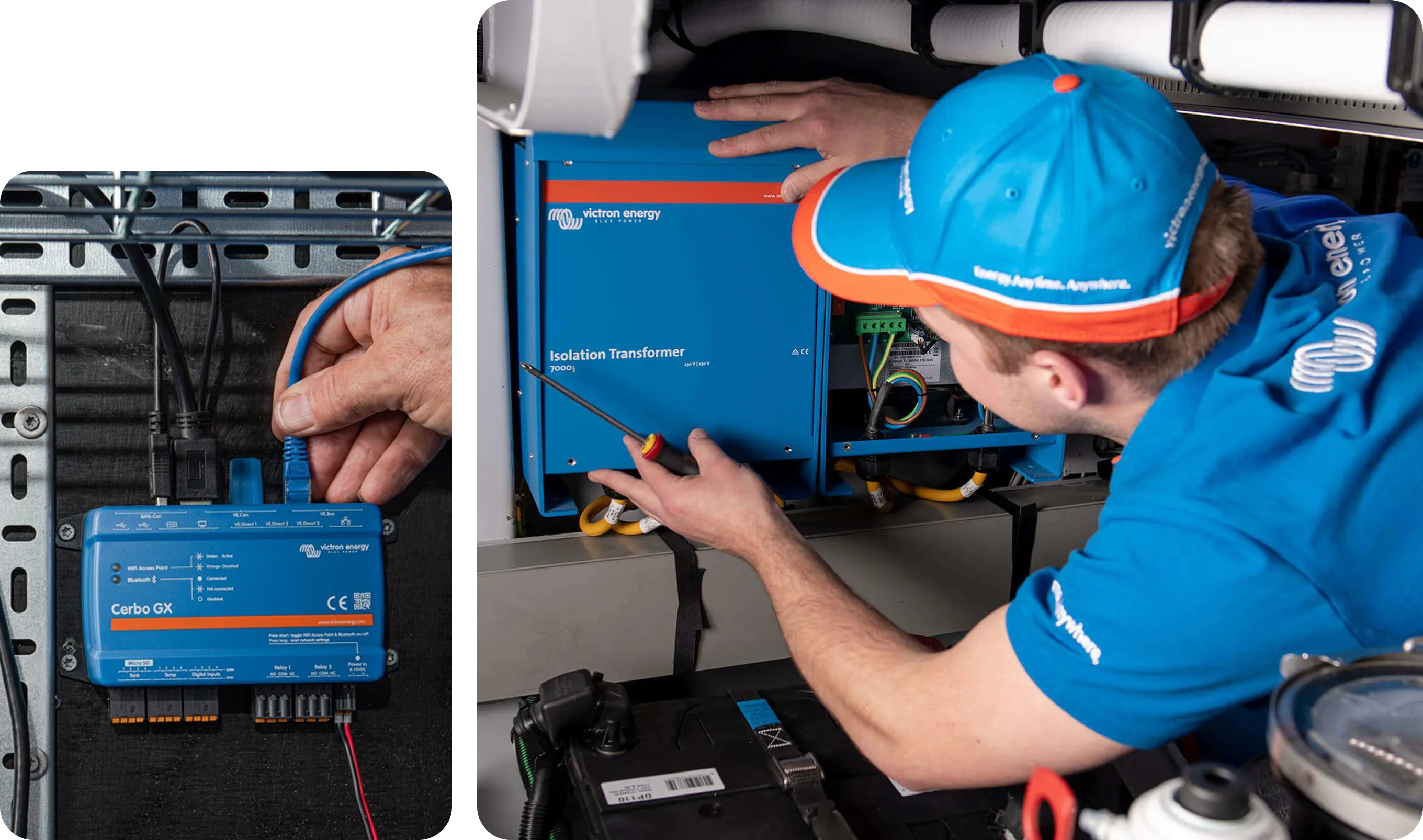 Victron installer imagery from the case study.