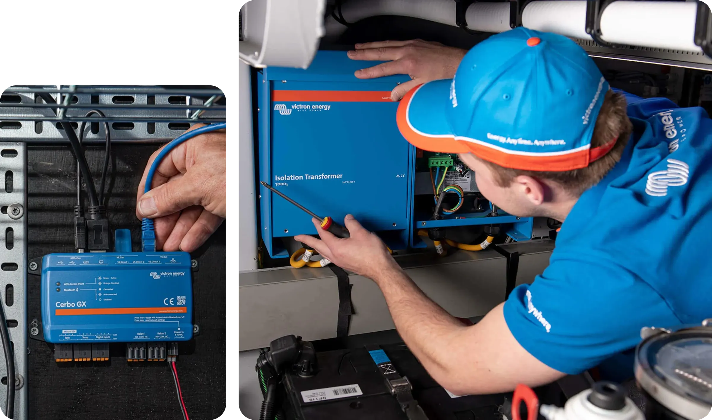 Victron installer imagery from the case study.