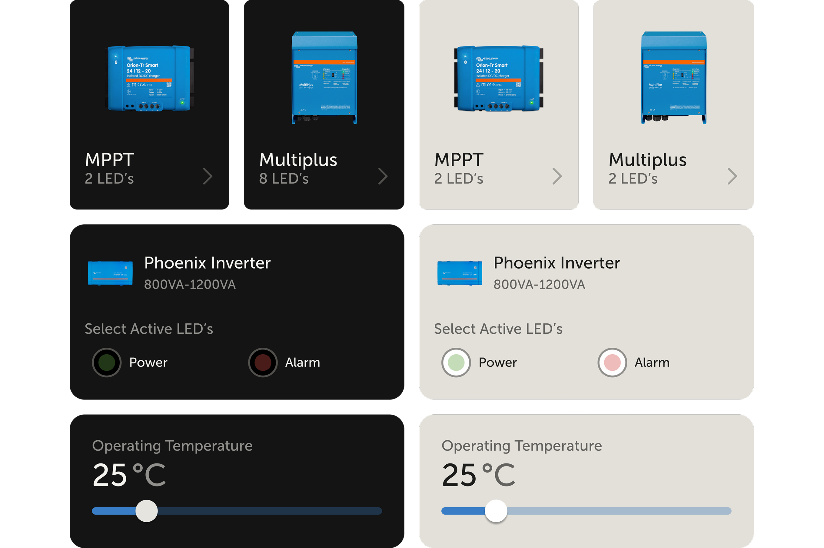 Victron layered information app screens.