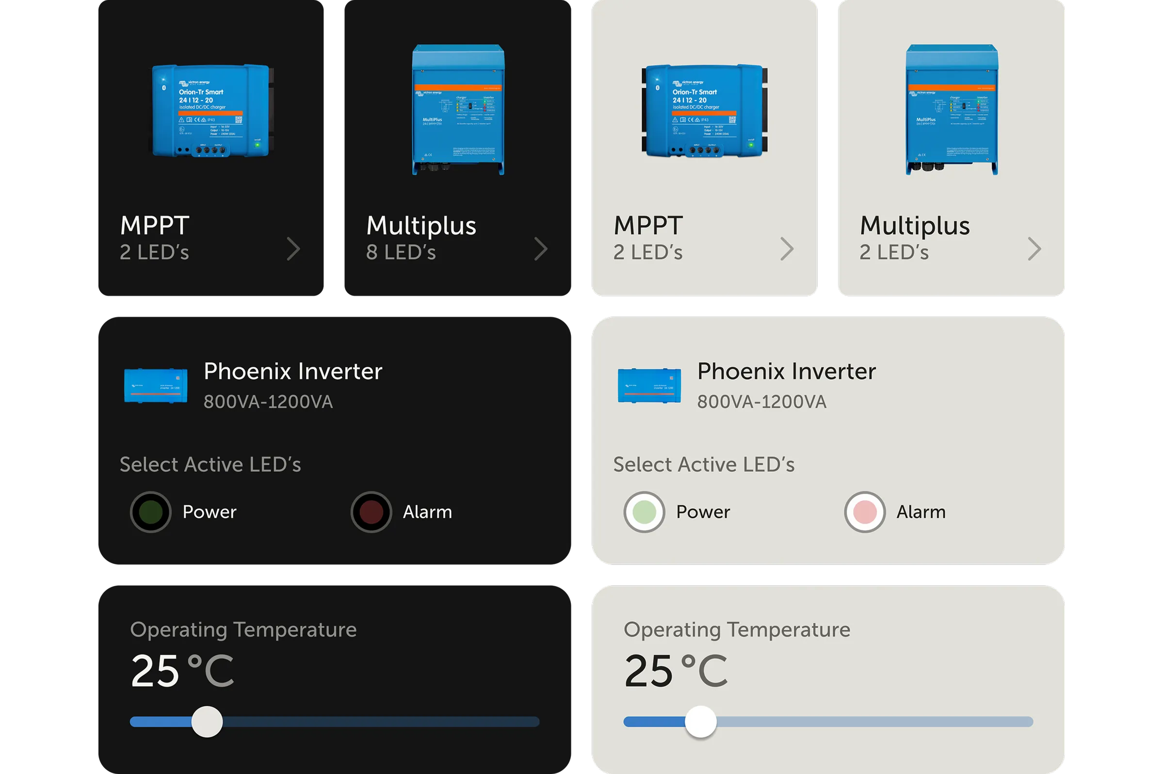 Victron layered information app screens.