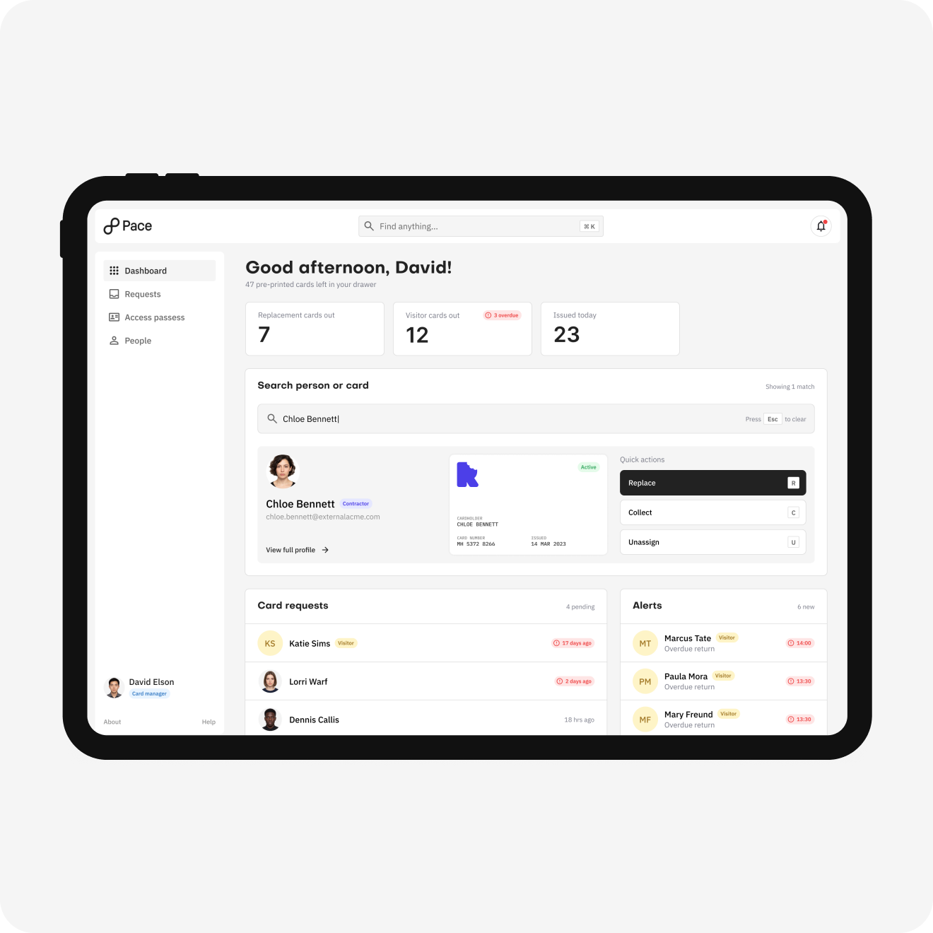 Nedap Pace dashboard work shown on a desktop browser mockup