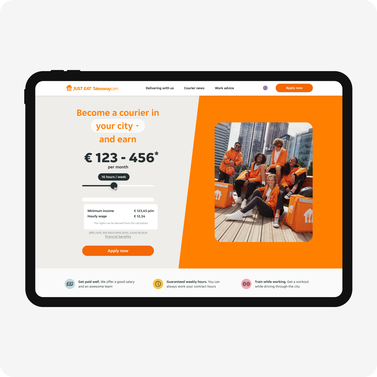 Takeaway recruitment redesign shown on a desktop browser mockup